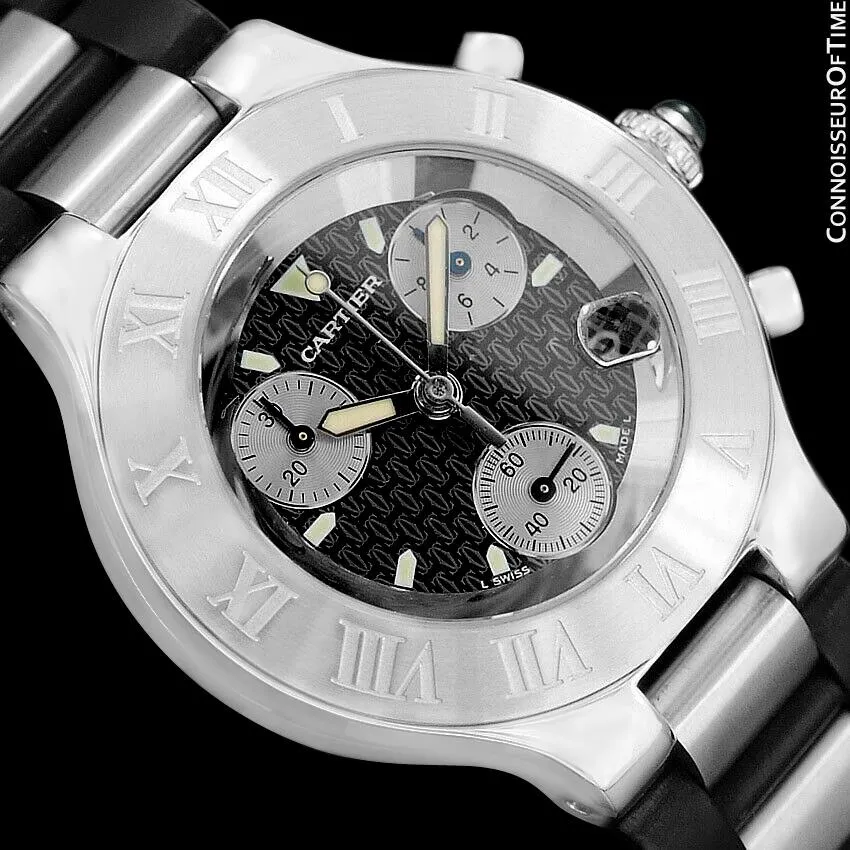 Cartier 21C Mens Chronoscaph Chronograph, Ref. 2424 - Stainless Steel