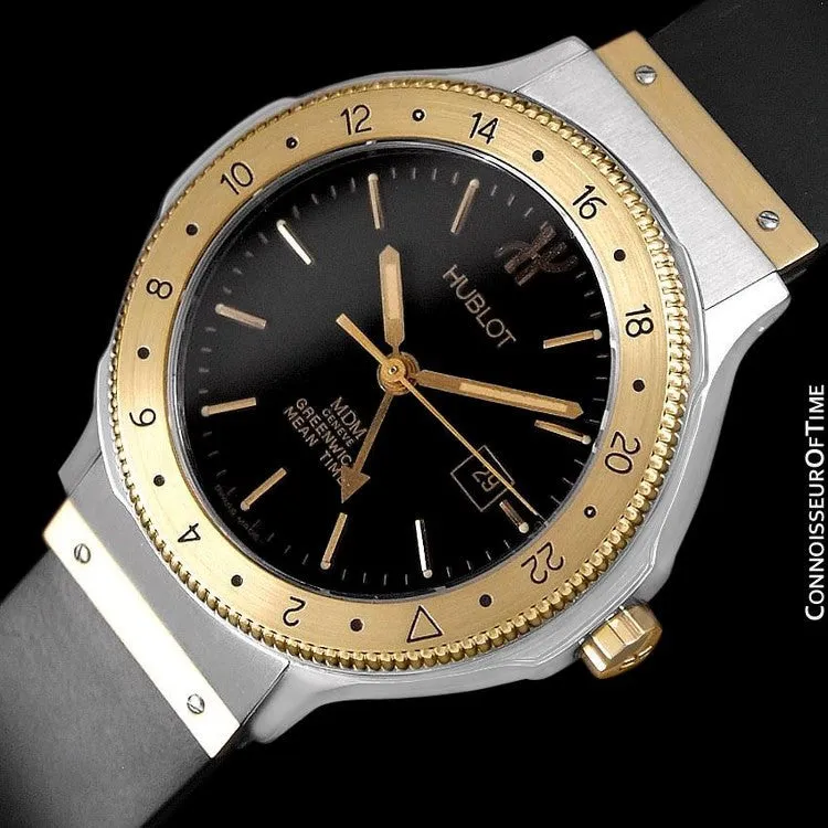 Hublot MDM Two-Tone Midsize Mens GMT Watch - Stainless Steel & 18K Gold